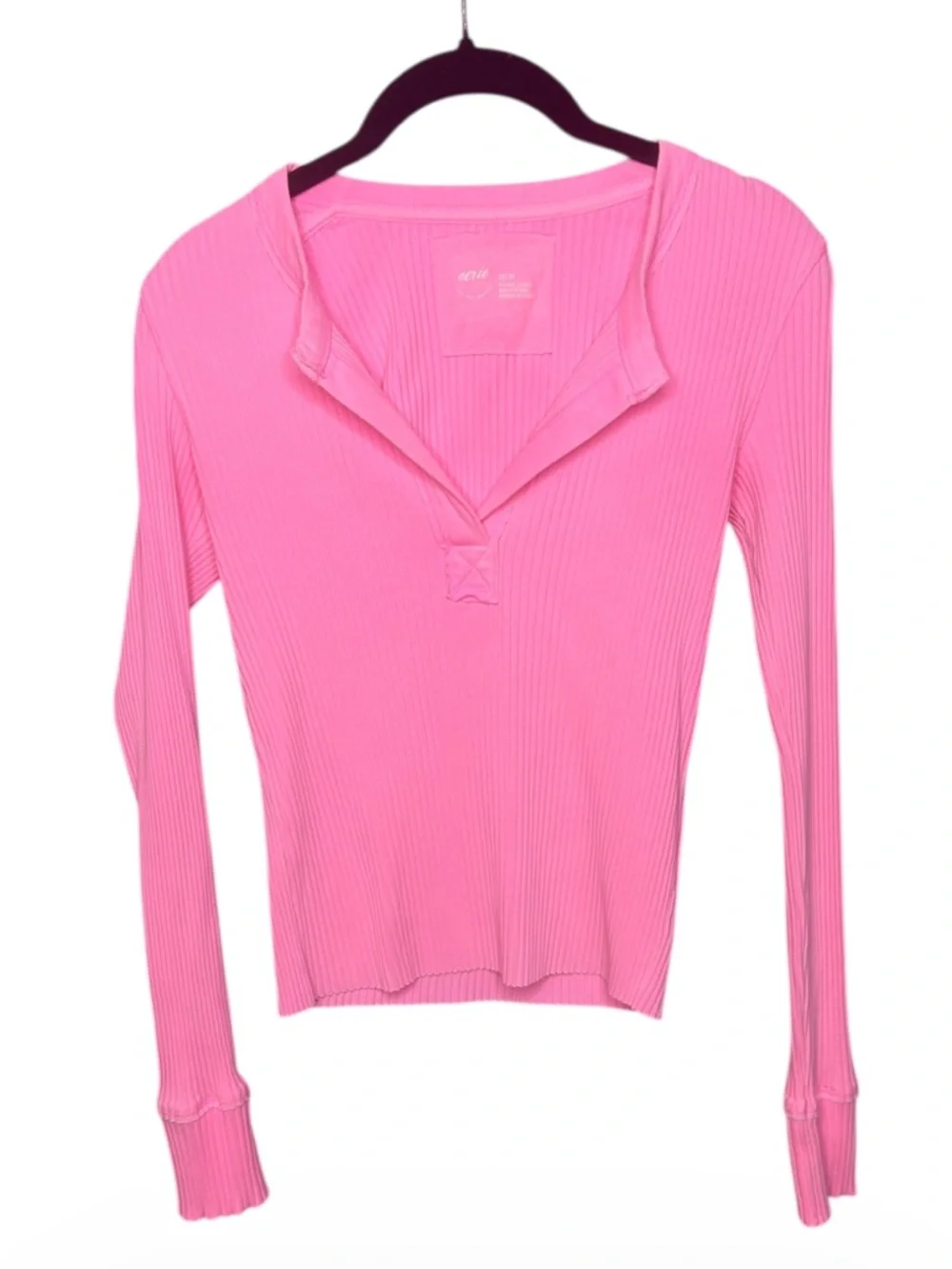 Aerie Ribbed Long Sleeve Hot Pink Top - Picture 1 of 3